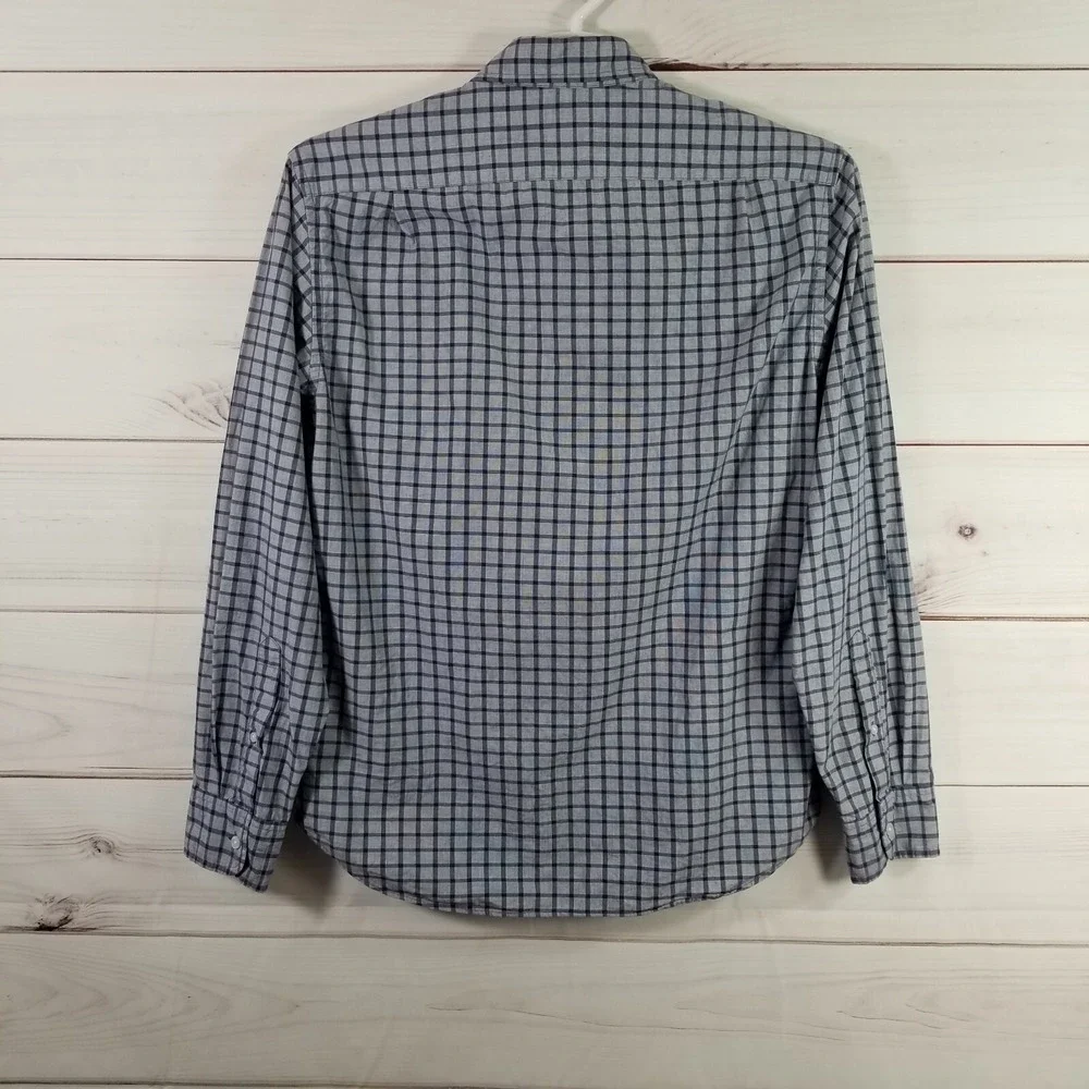 J. Crew Factory Button Front Shirt Mens Size M Blue Gray Checked Casual.